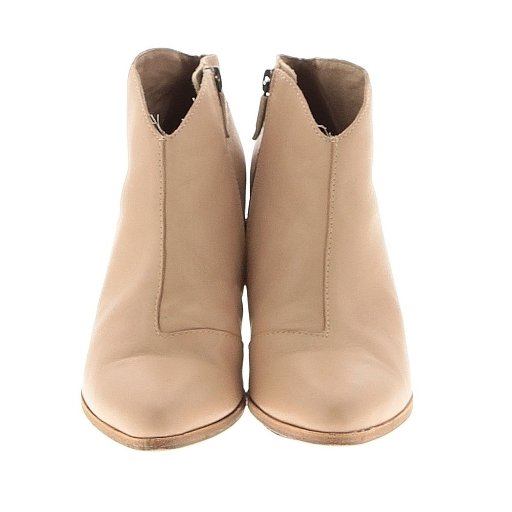 Eileen Fisher Leather Ankle Boots Womens 6.5 Beige Stacked Heel Zip Booties